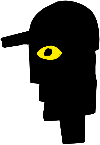 The image shows a black cat with yellow eyes peeking out from behind two vertical stripes of different shades on what appears to be an otherwise plain background.