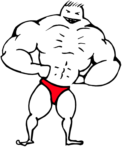 The image shows a black silhouette of an athlete with exaggerated muscles standing against a white background; there is no text present in this clip-art illustration.