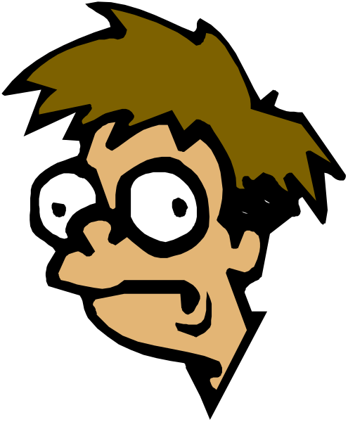 The image shows a cartoon character with glasses looking surprised against a black background.