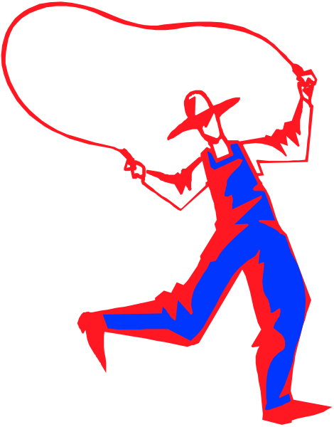 The image shows a cartoon of an animated man carrying two large bags on his shoulders while walking forward with arms outstretched as if dancing.