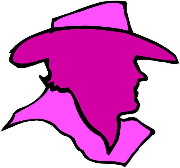 The image features a pink silhouette of an adult male wearing a cowboy hat with his head turned to look over his shoulder at something off-camera.
