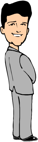 The image shows a cartoon of an animated man standing behind bars with his hands on hips; he is smiling at something outside the frame.