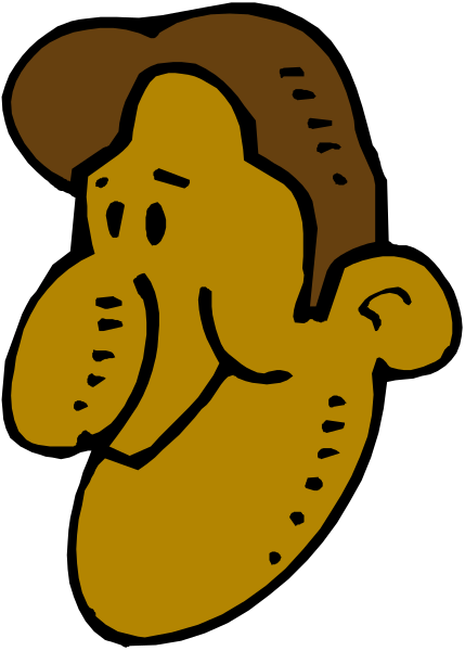 The image shows a cartoon of an animated character with exaggerated facial features such as large eyes and eyebrows, wearing what appears to be a brown hat on top of its head.