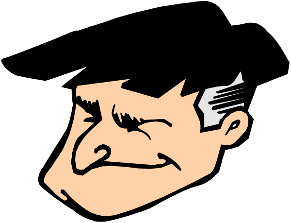 The black and white cartoon shows a man with his eyes closed, smiling broadly as he looks upwards towards something unseen in front of him.