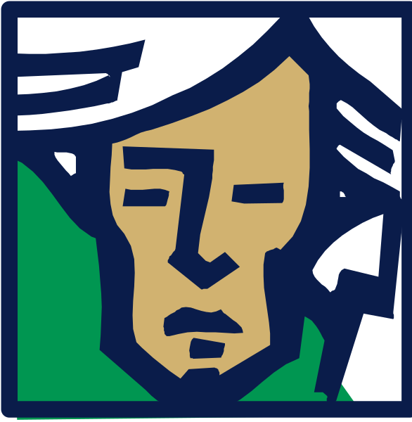 The image shows a stylized logo with an abstract human face on it against a blue background; there is no text present in this clip-art version of the original artwork provided by AI assistant.