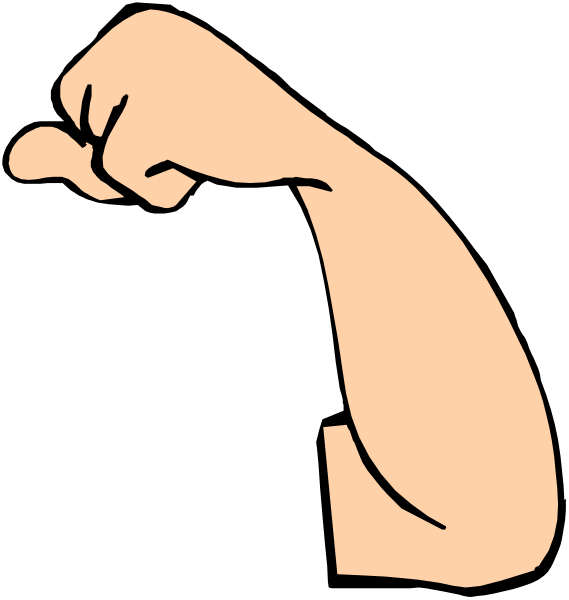 The image shows a black silhouette of two fists raised upwards against a white background with no additional details provided about any other elements in this clip-art representation.