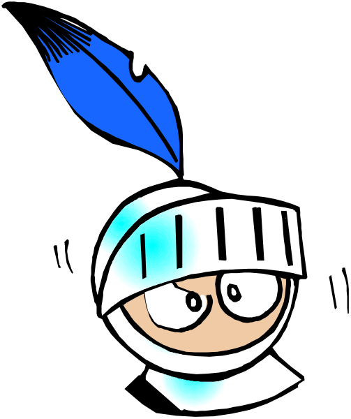 The image shows a cartoon character with blue hair wearing glasses that resemble feathers on either side of their head, holding what appears to be an ink pen in one hand while pointing at something off-screen with the other.