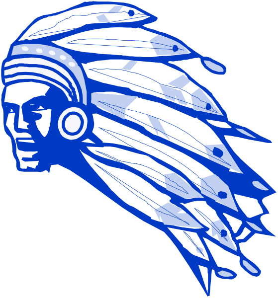 The image shows a stylized graphic of an Indian head with feathers on either side against a blue background; it is in black-and-white coloring pages format.