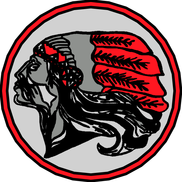 The image shows two circular logos with a red Indian head design on them against black backgrounds; there is no text present in this clip-art image.