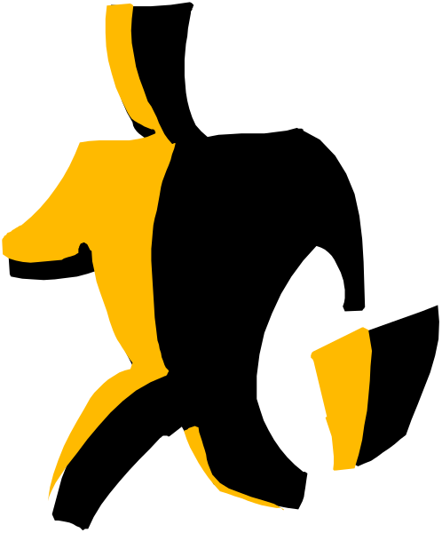 The image shows a black silhouette of an animal with yellow highlights against a dark background on its left side.