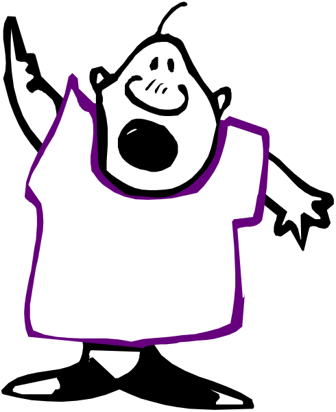 The image shows a cartoon of an animated character with exaggerated facial features who appears to be singing passionately while standing on one leg in front of what looks like a microphone stand.