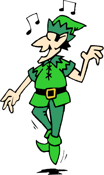 The image shows a cartoon of an elf with pointed ears standing against a black background; it is stylized to resemble clip-art quality.