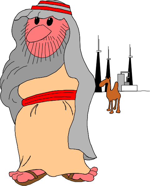The cartoon depicts a bearded man with long hair wearing robes standing next to an animal that resembles a camel; he is holding what appears to be a scroll in his right hand while looking down at it, and there's another figure of a person on the left side.