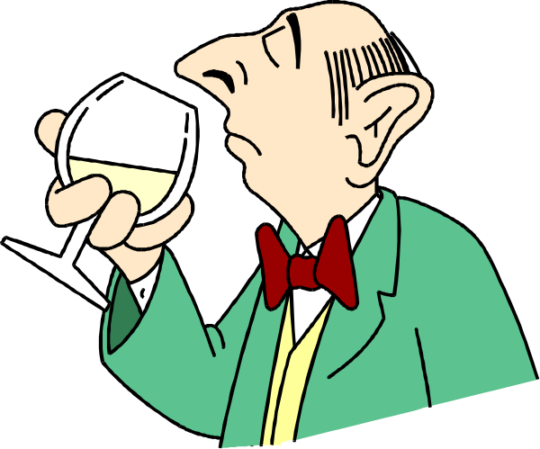 The cartoon shows a man with glasses holding up his wine glass to toast while sitting at an elegant table set for dinner in what appears to be a fine dining restaurant.