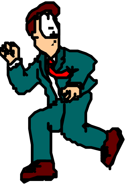 The image shows a cartoon character running with its arms outstretched against a black background; there is no text present in this clip-art image.
