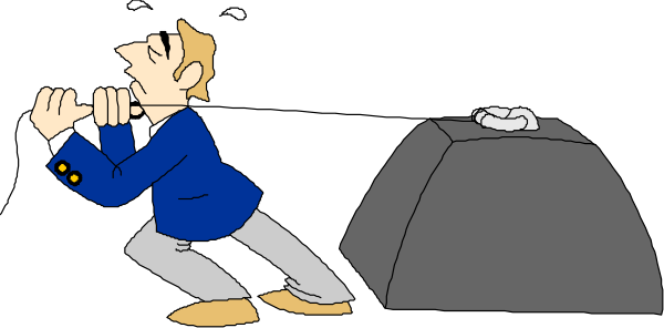 The cartoon shows a man looking through binoculars at an object that appears to be on fire with smoke rising from it; he is standing next to what looks like a tent in the background.