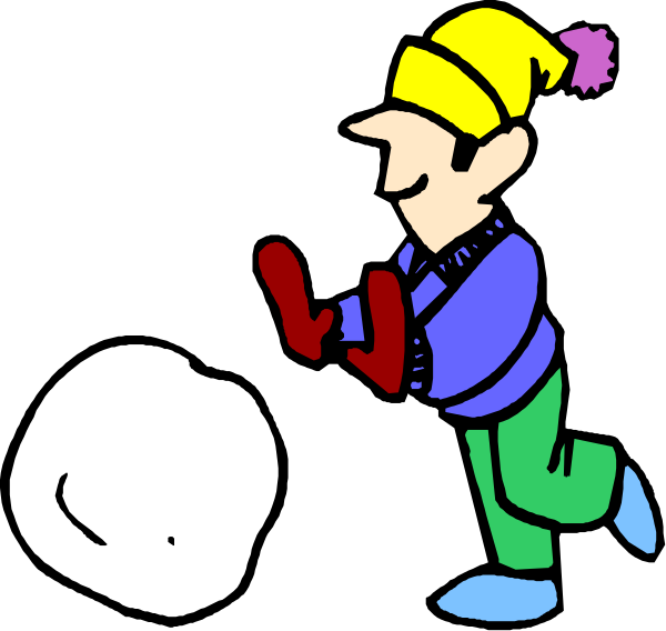 The cartoon shows a person running towards three snowballs with their arms outstretched as if to catch them; it's set against a black background.