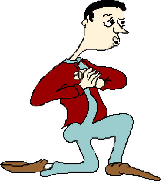 The cartoon shows a man with his hands clasped together standing on what appears to be an island of sand against a dark background; he is wearing glasses and has short hair.