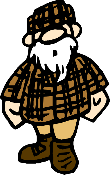 The image shows a cartoon of an old man with white hair wearing glasses standing next to his dog on top of a snowy hill in winter clothing.