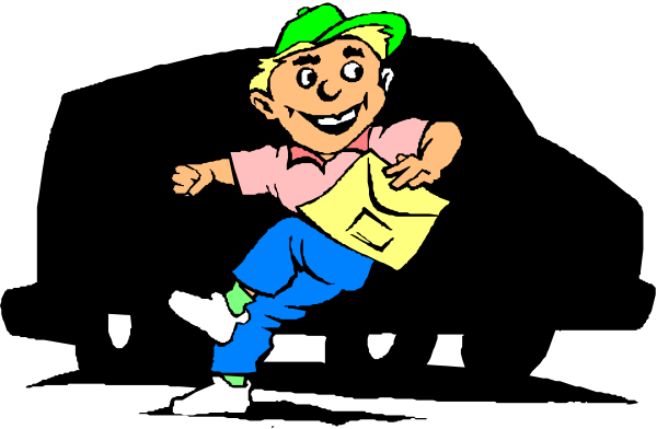 The image shows a cartoon of an animated man running with papers flying out from his hands while wearing blue jeans and holding what appears to be mail in one hand.