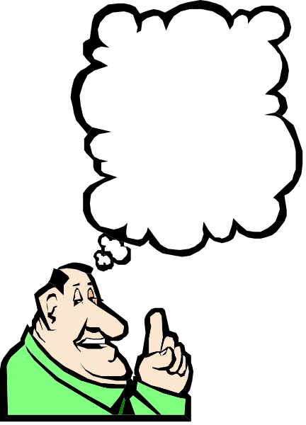 The image shows a cartoon of an older man with glasses pointing at something offscreen while standing next to a thought bubble that is empty except for his hand gesturing towards it as if he's about to fill in what should be there, and no other objects or people can be seen within the frame.