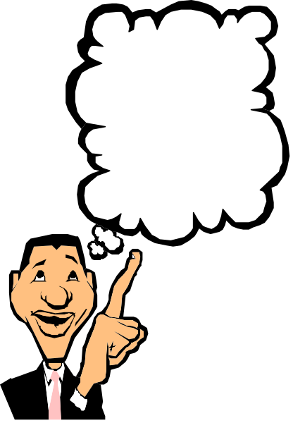 The image shows a cartoon of an animated character with speech bubbles pointing to it from above; there is no text in any part of this clip-art illustration.