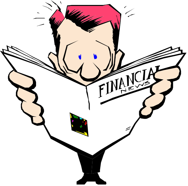 The image features a man peeking out from behind an open newspaper with his face obscured by it; he is wearing glasses on top of his head.
