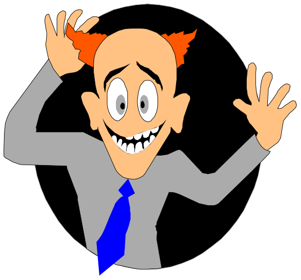 The image shows a cartoon of an animated character with exaggerated facial features making a silly face while holding up his hands in surprise or confusion.