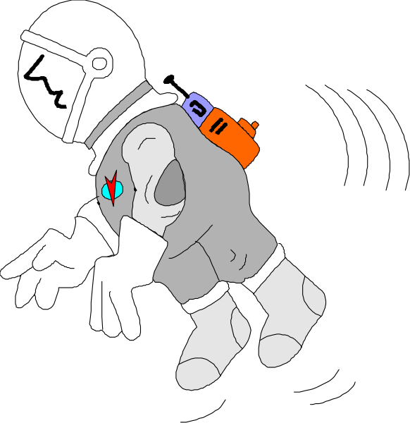 The image shows a cartoon astronaut character with two different expressions: on top is an angry face wearing sunglasses; below it is another expression of surprise or shock without glasses.