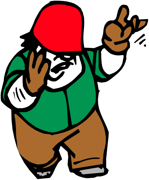 The cartoon shows a man wearing red pants dancing with his hands up near his face while standing on what appears to be an ice rink surface.