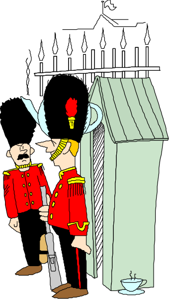 The illustration depicts a scene with two men standing next to each other under an umbrella during rainfall at nighttime; one man is holding up his hat while talking on a phone that's connected by wire, and there appears to be some sort of small structure or shed nearby where another person stands.
