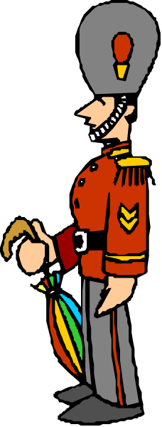 The image shows a cartoon of an officer standing next to another figure that appears to be a child with red hair; both figures wear military uniforms resembling those from historical armies, suggesting a scene set in past times.