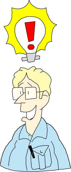 The cartoon shows a man with glasses wearing an oversized light bulb on his head as if it's exploding out of frustration; he is holding up one finger in surprise while looking to the side, and there appears to be smoke coming from behind him where another smaller figure seems to have been hit by something.