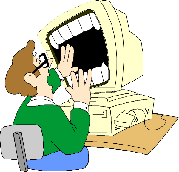 The cartoon shows a man sitting at his desk with an open mouth next to a computer monitor that displays "YOU'RE FIRED." He is looking upwards towards another figure who appears surprised by this message, as indicated by their wide-open eyes and raised eyebrows.