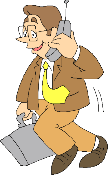 The cartoon depicts a man dressed as an old businessman holding a hammer while talking on his cell phone; he is standing in front of what appears to be a building with graffiti-like text above him, and there's another figure nearby who seems to have been affected by the impact from the swinging hammer.