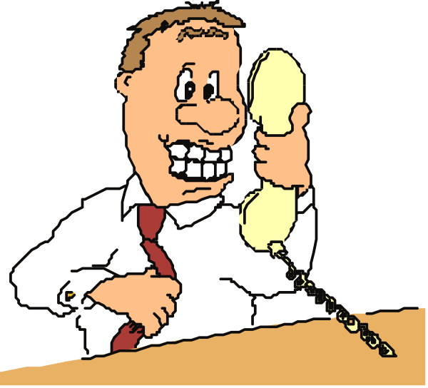The cartoon shows a man sitting at his desk with two phones on it; he is holding up an old-fashioned phone to one ear while talking into another handheld device that appears modern in comparison, suggesting multitasking between traditional and contemporary communication methods.