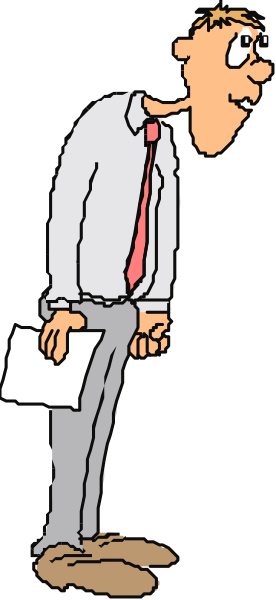 The cartoon shows a man standing against a black background with his head bent downward as if he's looking at something on the ground; behind him is another figure that appears to be leaning forward slightly from an unseen position, also facing away and towards us but not visible in full detail due to cropping.