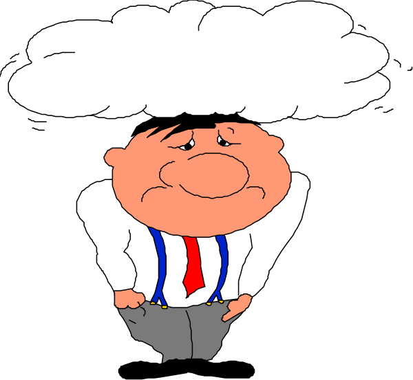 The image shows a cartoon of an anthropomorphic character with exaggerated features such as large eyes and ears that resemble clouds, standing in front of another similar cloud-like figure who appears to be crying.