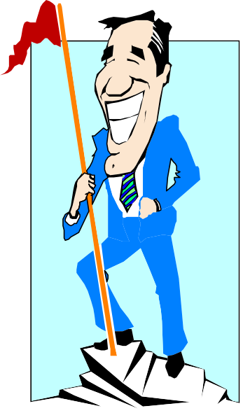 The cartoon depicts a man standing on top of an iceberg with his arms outstretched as if he is about to fall into it; there's no text present in this image.