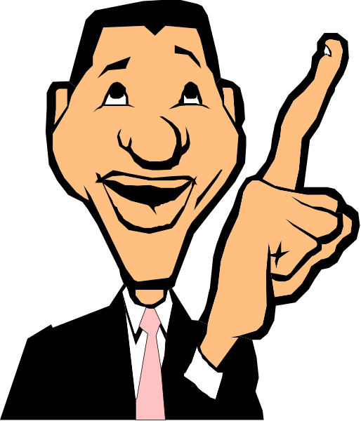 The image features a cartoon of an animated character who appears to be pointing with his right hand while gesturing towards something off-screen. He is wearing a suit jacket over what seems like a red shirt underneath, and he has dark hair styled in a short cut. His facial expression suggests surprise or emphasis on the point being made by him. The background of the image is black but does not provide any additional context about setting or environment beyond that it's an animated scene with no other objects present besides the character himself.