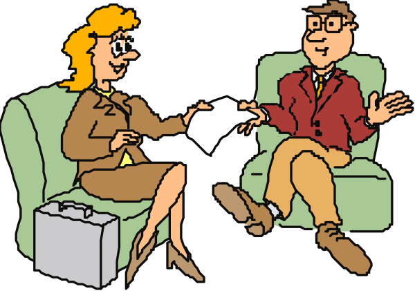 The cartoon shows a man sitting on a couch holding papers while talking to another person who is standing next to him; both characters appear surprised with their mouths open as if reacting to something unexpected.