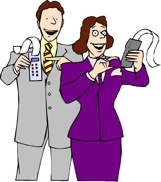 The cartoon shows a man holding up his tie to reveal it's actually an umbrella while standing next to a woman who is pointing at him with her finger on top of another hand that holds a cell phone, both in business attire; behind them stands a person wearing glasses and smiling.