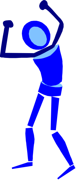 The image shows a blue silhouette of an animated character swinging what appears to be a baseball bat against a gray background with no other discernible details visible in this small clip-art format.