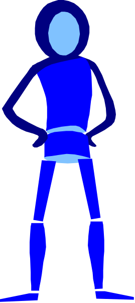 The image shows a blue silhouette of an adult human figure standing against what appears to be a wall with their arms crossed in front of them; there is no background detail visible due to the close-up nature and low resolution of this clipart graphic.