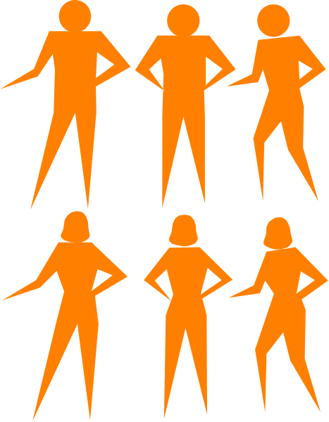 The image shows a sequence of six silhouettes against an orange background; each figure is standing with their arms outstretched in different poses that suggest movement through space from left to right.