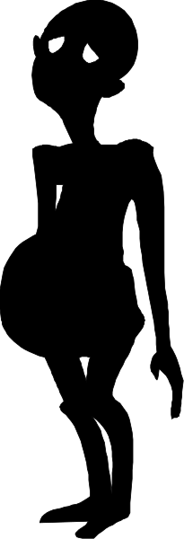 The image shows a black and white photo of an object that appears to be a person standing next to another similar-looking figure in front of them; both figures have their backs turned towards each other with one facing leftwards, while the other faces rightward.
