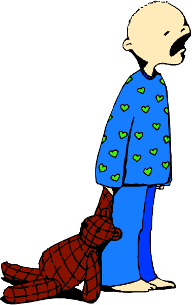 The image shows a cartoon of an adult male with glasses standing next to his dog on what appears to be a bed in pajamas at nighttime.