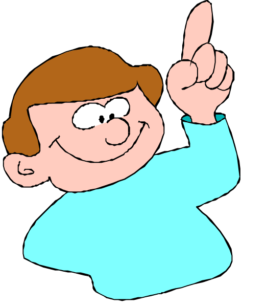 The image shows a cartoon of an animated character with brown hair pointing to something offscreen while standing against a black background.