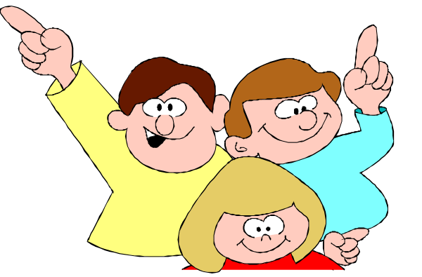 The image shows a cartoon of three animated characters: an adult male pointing to his left with both hands raised; next to him is another character who appears surprised or shocked; on the right side stands a child, also looking towards their father's direction but not as expressive in emotion. They are all standing against a black background that has some white text at the bottom which seems unrelated and illegible due to its small size.