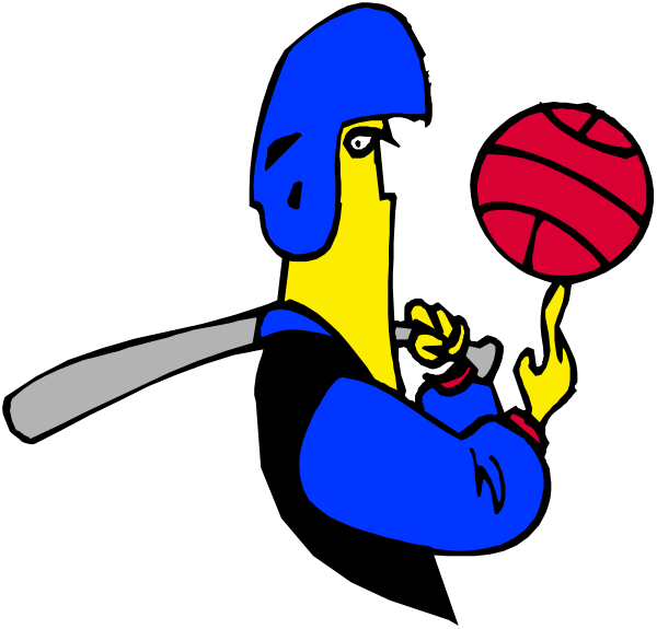 The cartoon shows a character holding two baseball bats with flames on them while standing next to an oversized sports ball that is also ablaze; in front of this scene stands another figure wearing armor who holds out what appears to be a small, lit candle or lantern towards the flaming objects.